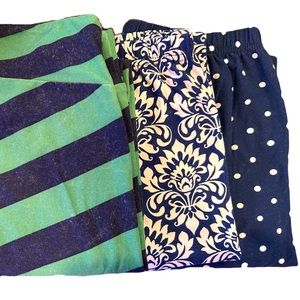 SOLD —- 3 Leggings Bundle: Striped, Damask, Polka-Dot; LULAROE & Unbranded;1Size